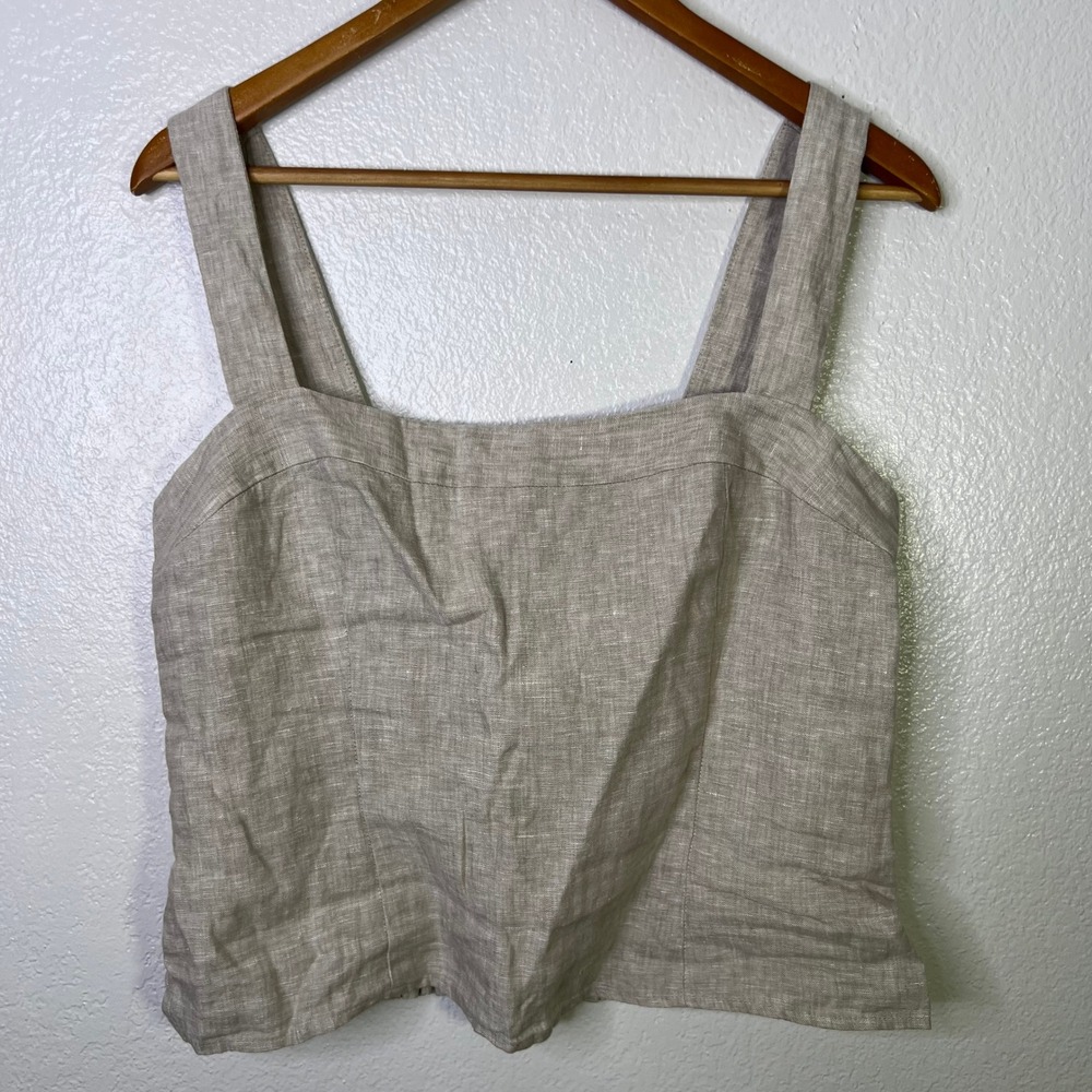 Quince European 100% Linen Fitted Tank Top Flax Beige Size Large Square Neck - Picture 2 of 7